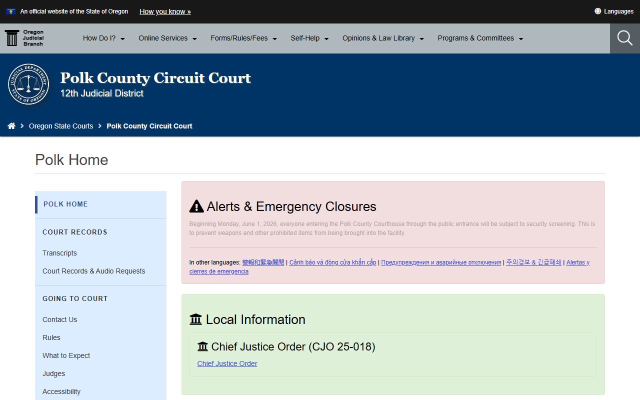 Polk County court records after jail arrest circuit court contact page