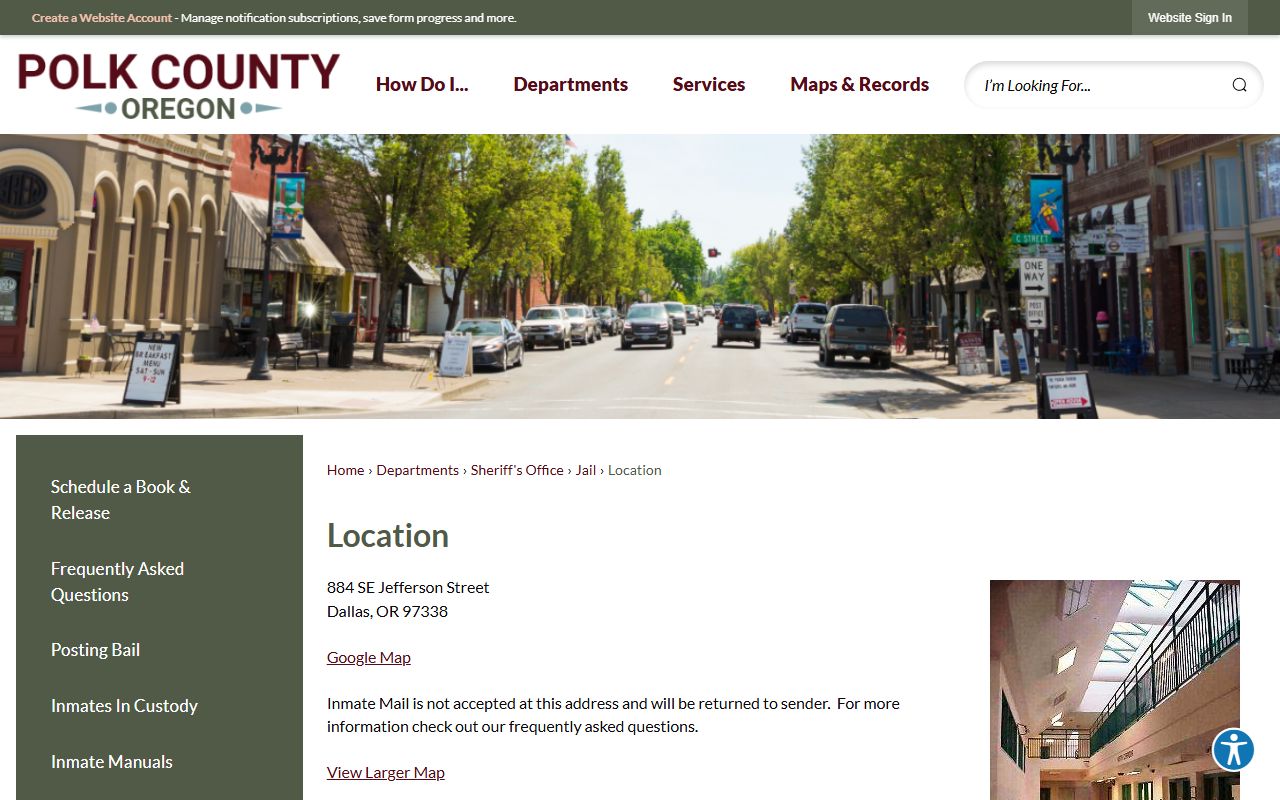Polk County Jail inmate lookup facility location page