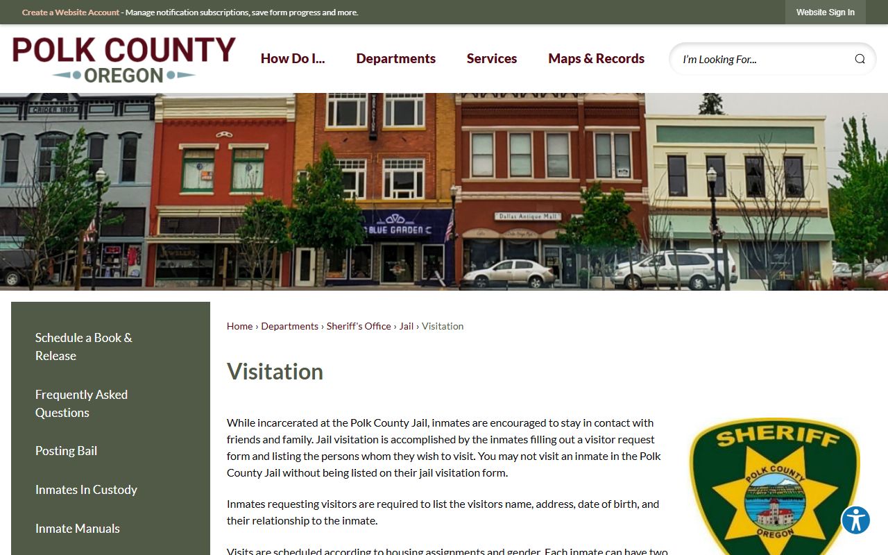Polk County Jail inmate visitation schedule and rules