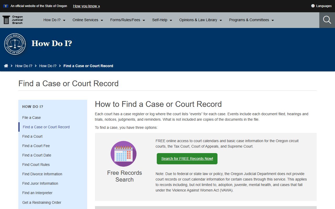 Polk County court records after arrest OJD find case record search page